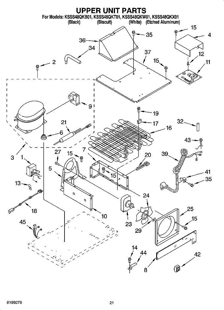UPPER UNIT PARTS Diagram and Parts List for KSSS48QKB01  KitchenAid Refrigerator