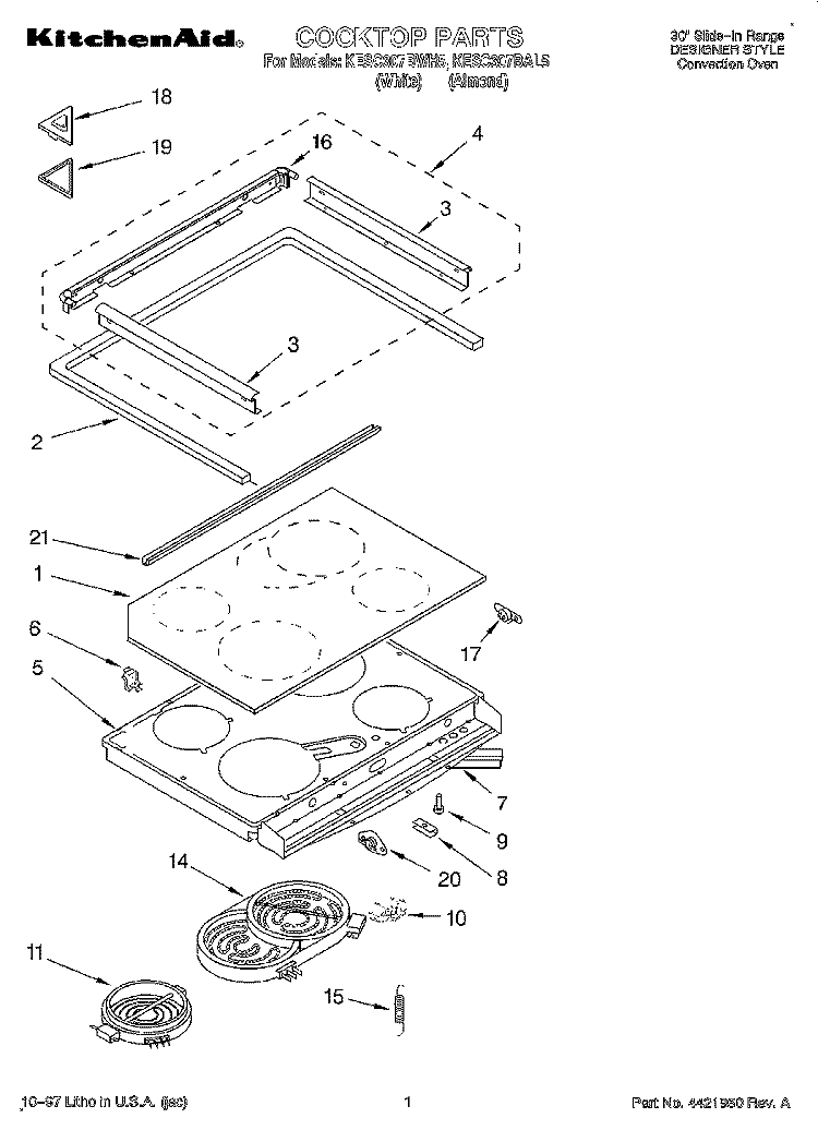 COOKTOP Diagram and Parts List for KESC307BWH5  KitchenAid Range