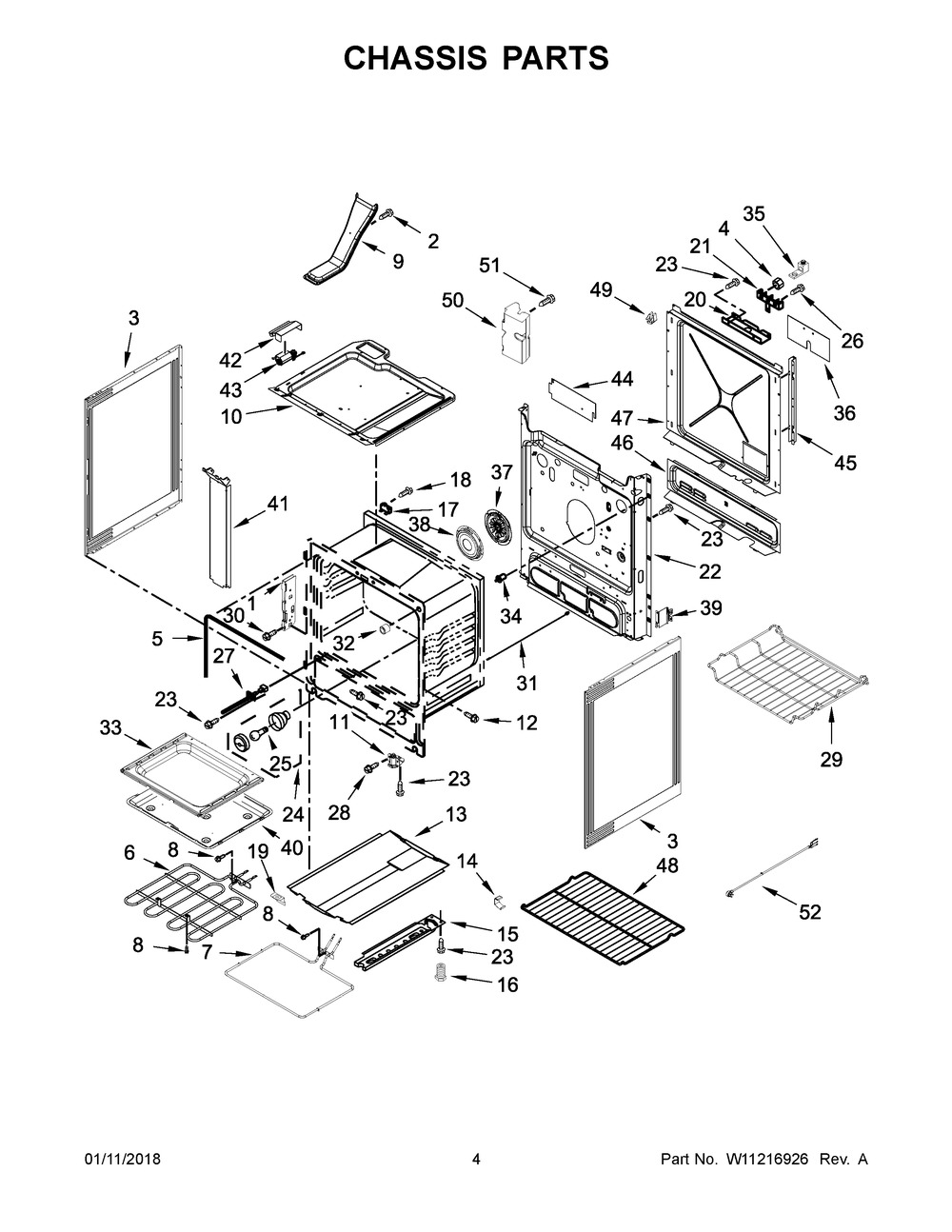 Chassis Parts Diagram and Parts List for YWEEA25H0HN0  Whirlpool Range
