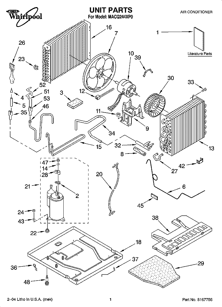 UNIT PARTS Diagram and Parts List for MACQ244XP0  Whirlpool Air Conditioner