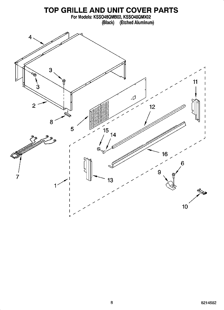 TOP GRILLE AND UNIT COVER PARTS Diagram and Parts List for KSSO48QMX02  KitchenAid Refrigerator