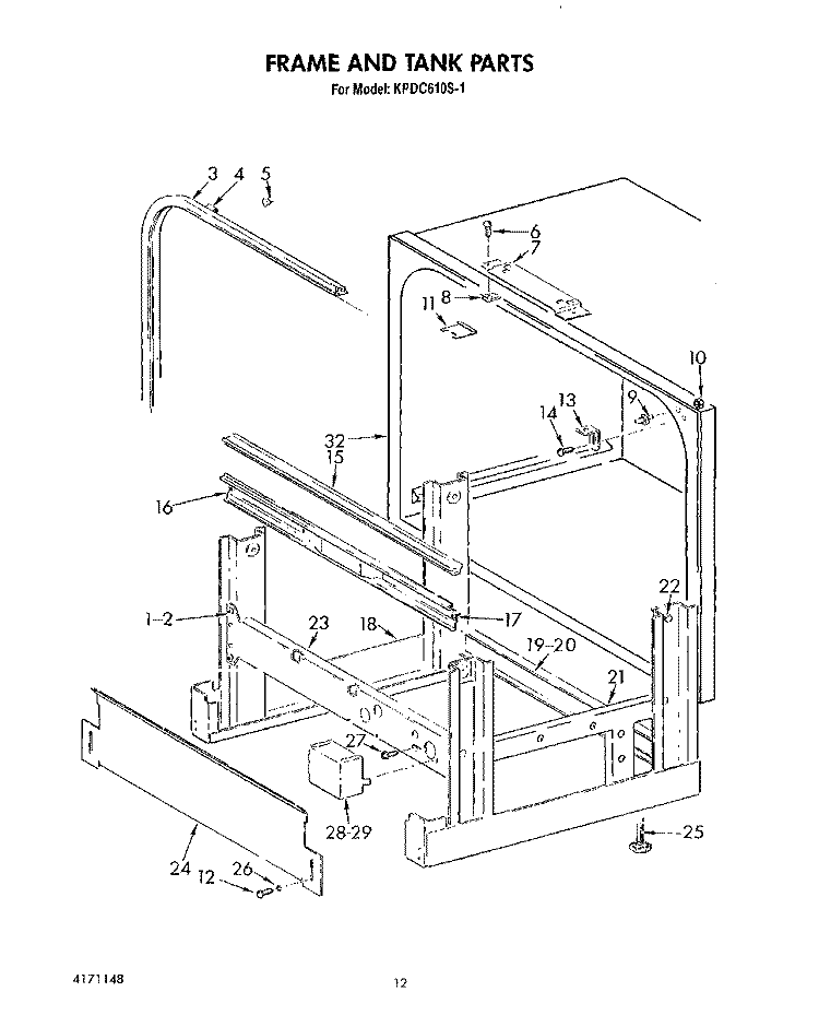 FRAME AND TANK Diagram and Parts List for KPDC610S1  KitchenAid Dishwasher