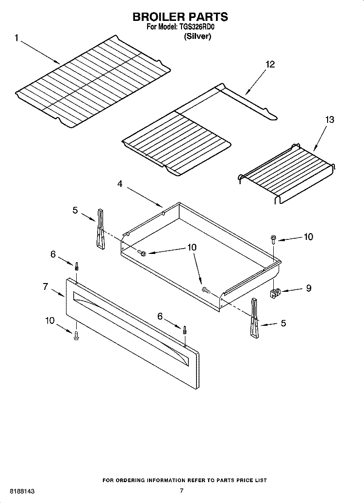 BROILER PARTS Diagram and Parts List for TGS326RD0  Estate Range