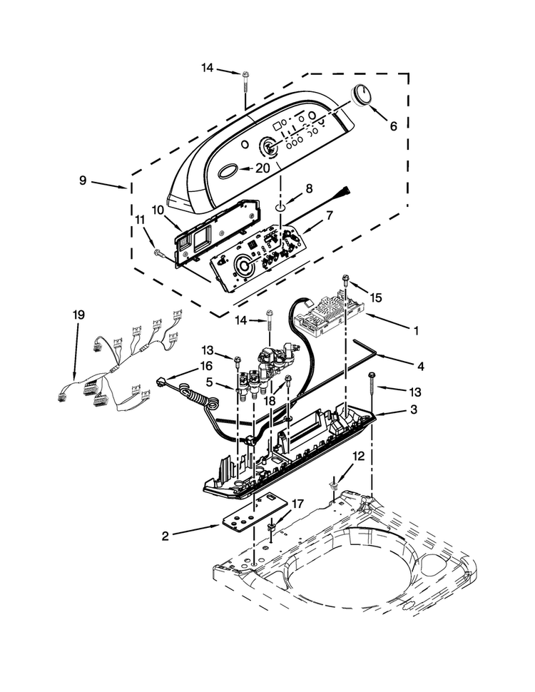 Control Panel Parts Diagram and Parts List for WTW8500BR0  Whirlpool Washer