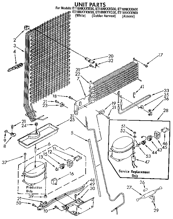 Unit Diagram and Parts List for ET18NKYXG00  Whirlpool Refrigerator