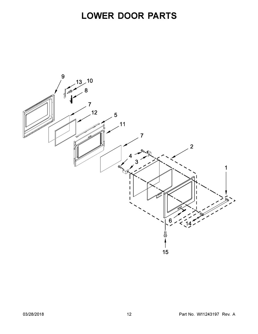 Lower Door Parts Diagram and Parts List for YKFID500ESS2  Whirlpool Range
