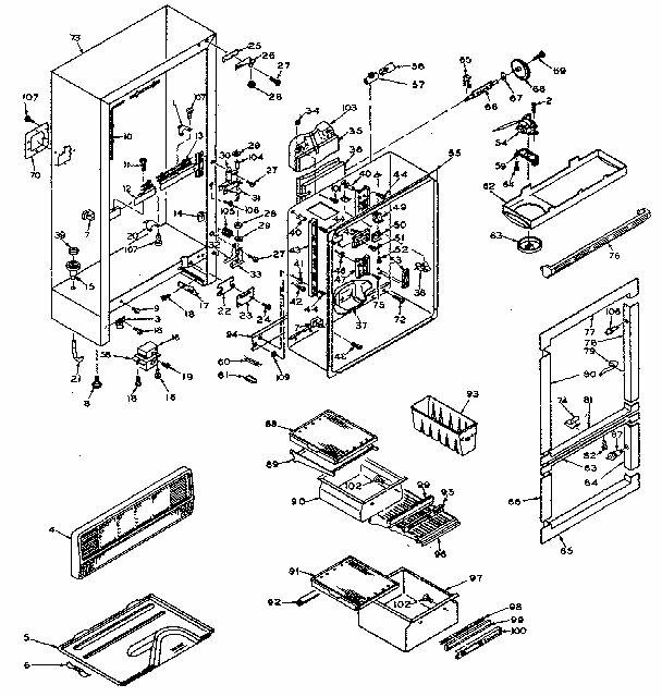 Cabinet Parts Diagram and Parts List for 106W14GIML2  Kenmore Refrigerator