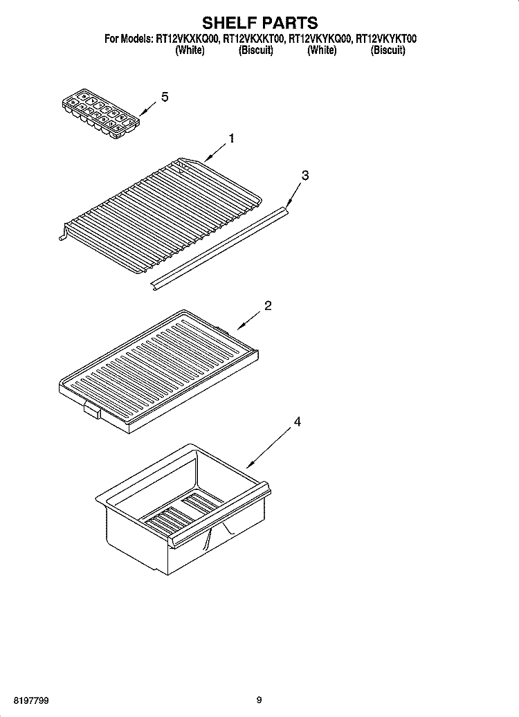 SHELF PARTS, OPTIONAL PARTS (NOT INCLUDED) Diagram and Parts List for RT12VKYKT00  Roper Refrigerator
