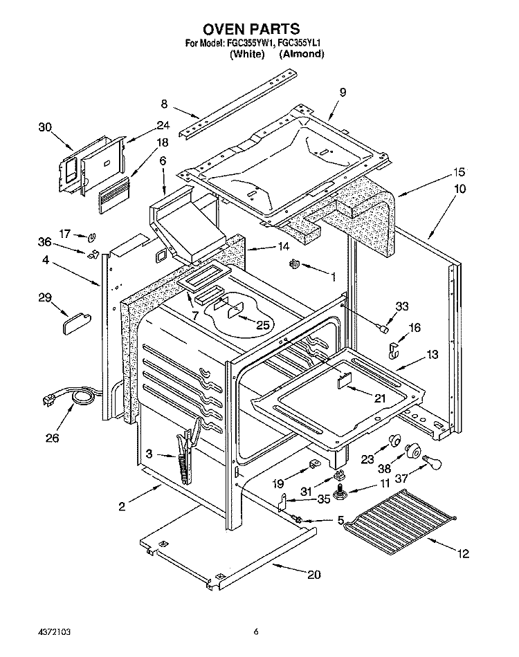 SECTION Diagram and Parts List for FGC355YL1  Whirlpool Range