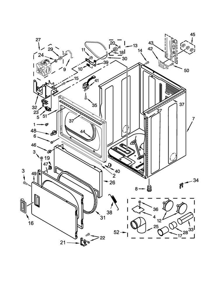 Cabinet Parts Diagram and Parts List for 4KWED4900BW0  Whirlpool Dryer