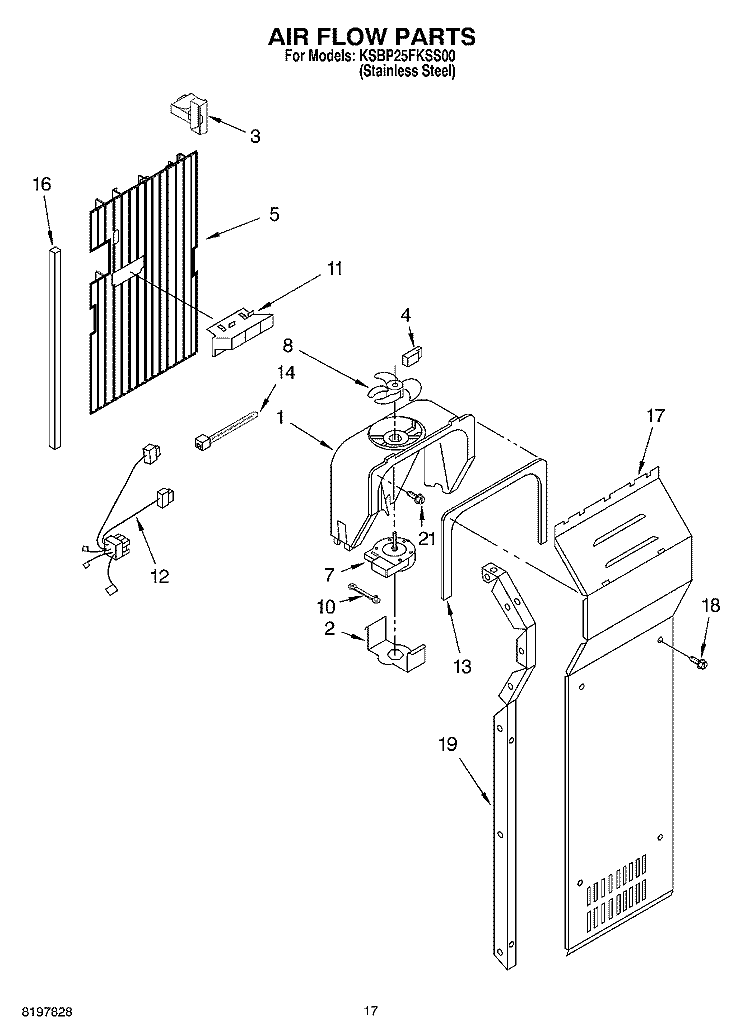 AIR FLOW PARTS Diagram and Parts List for KSBP25FKSS00  KitchenAid Refrigerator