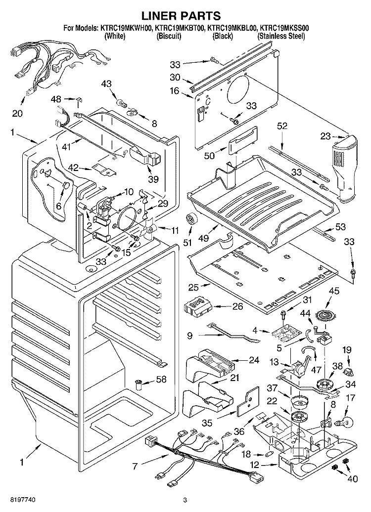 LINER Diagram and Parts List for KTRC19MKSS00  KitchenAid Refrigerator