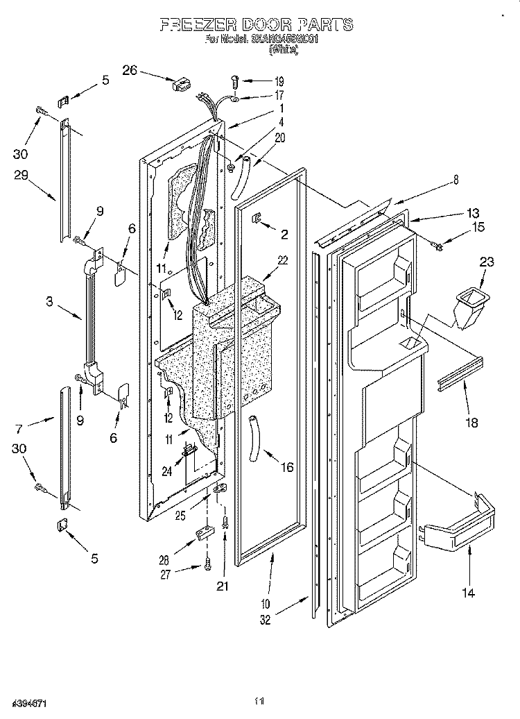FREEZER DOOR Diagram and Parts List for 3XARG458GD01  Whirlpool Refrigerator