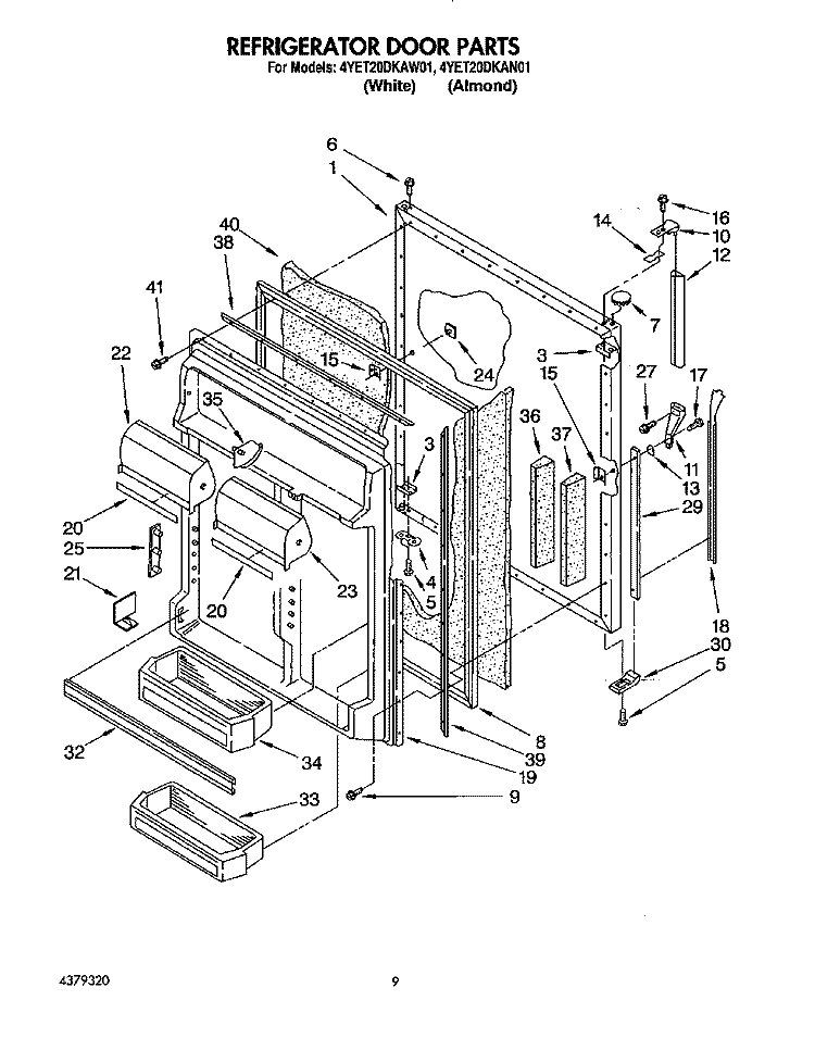 REFRIGERATOR DOOR Diagram and Parts List for 4YET20DKAN01  Whirlpool Refrigerator