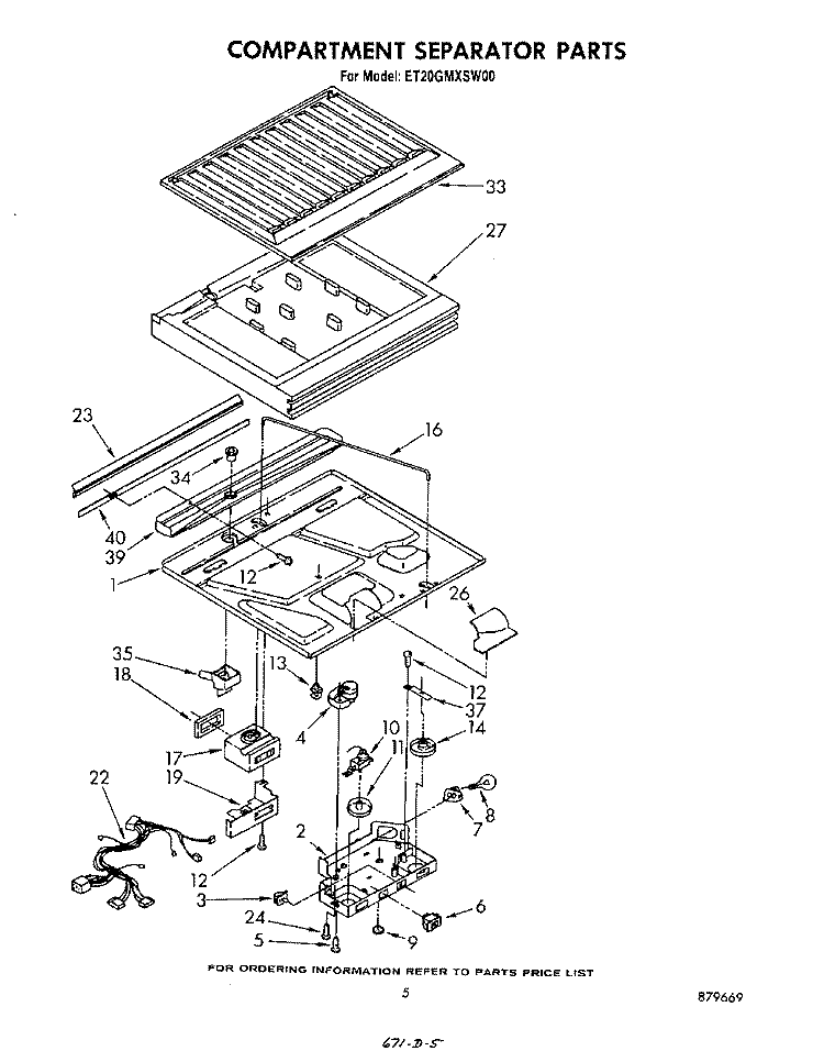 COMPARTMENT SEPARATOR Diagram and Parts List for ET20GMXSW00  Whirlpool Refrigerator
