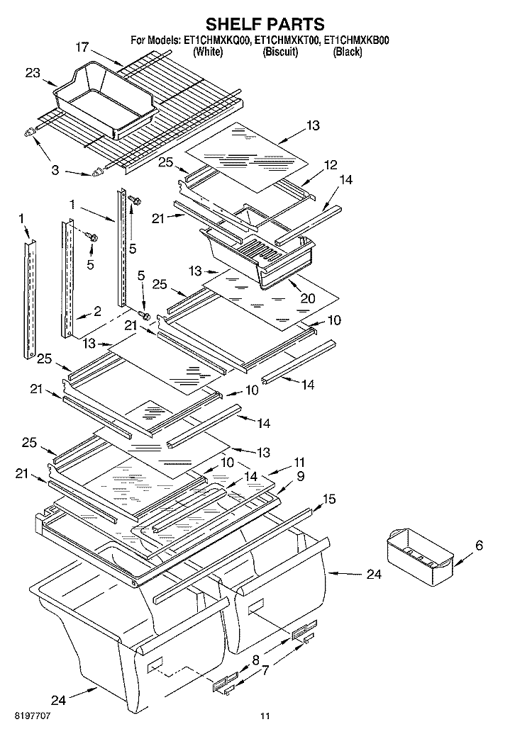 SHELF, OPTIONAL Diagram and Parts List for ET1CHMXKB00  Whirlpool Refrigerator