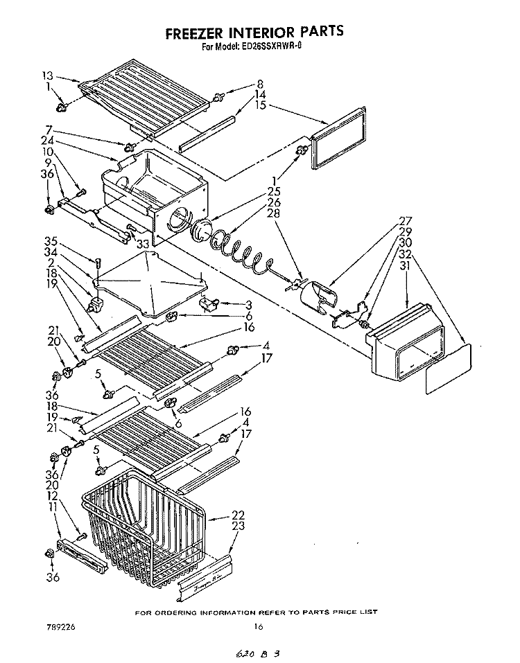 FREEZER INTERIOR Diagram and Parts List for ED26SSXRWR0  Whirlpool Refrigerator