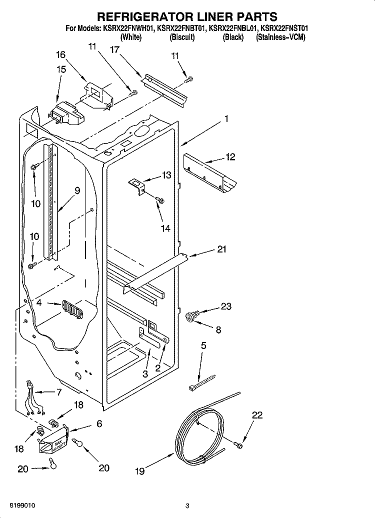 REFRIGERATOR LINER PARTS Diagram and Parts List for KSRX22FNST01  KitchenAid Refrigerator