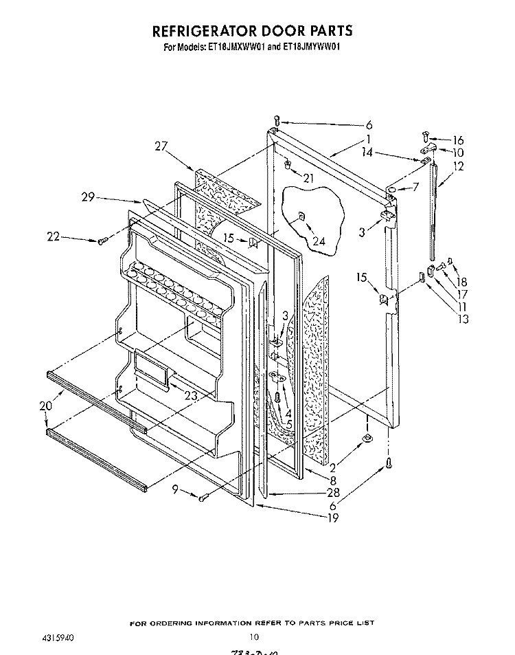 REFRIGERATOR DOOR Diagram and Parts List for ET18JMXWM01  Whirlpool Refrigerator