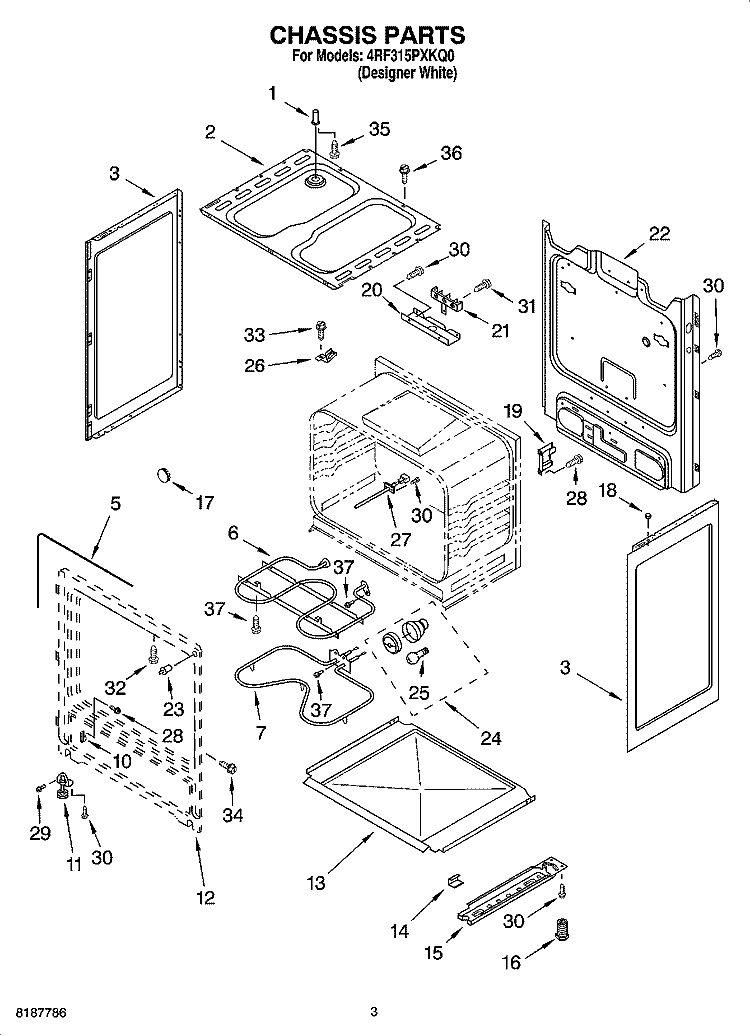 CHASSIS PARTS Diagram and Parts List for 4RF315PXKQ0  Whirlpool Range