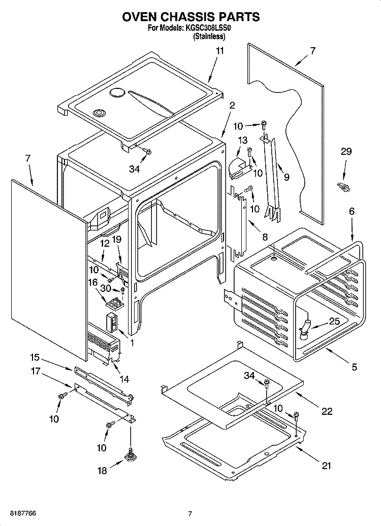 OVEN CHASSIS PARTS Diagram and Parts List for KGSC308LSS0  KitchenAid Range
