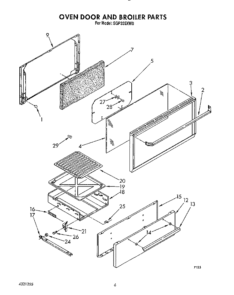 OVEN DOOR AND BROILER Diagram and Parts List for SGP335XW0  Roper Range