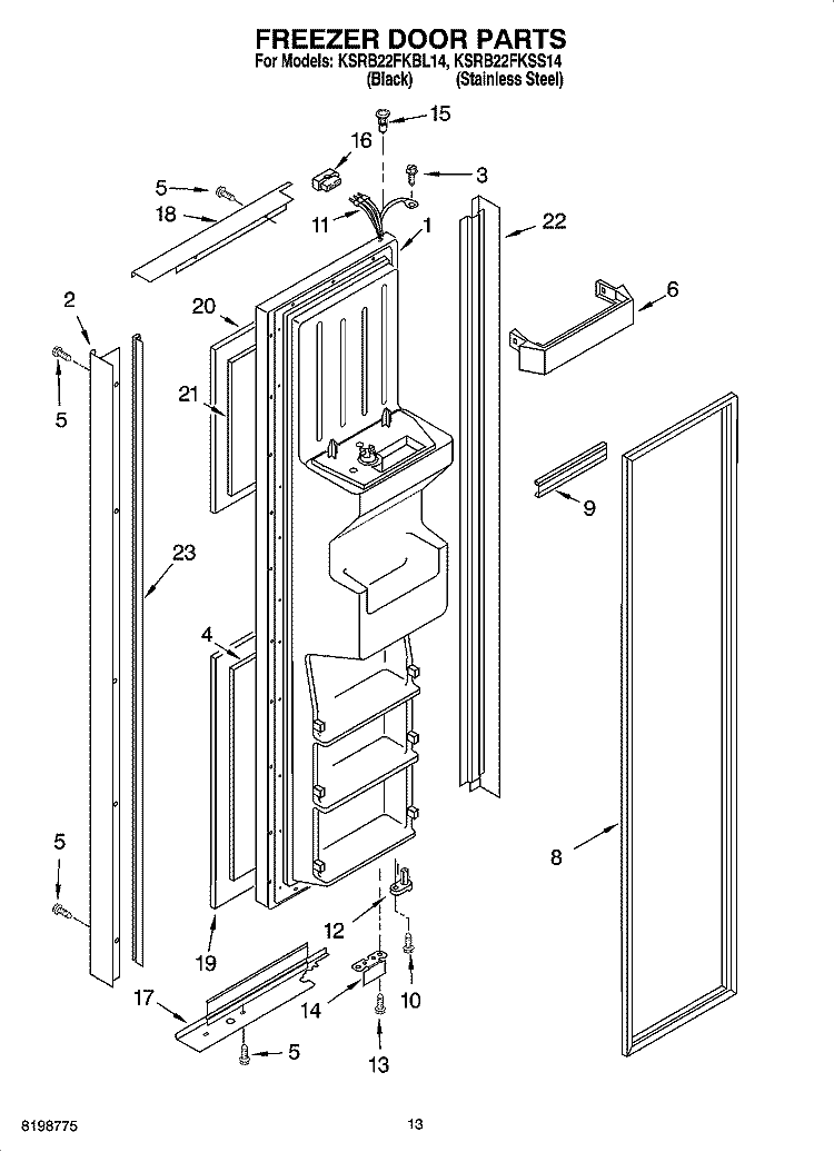 FREEZER DOOR PARTS Diagram and Parts List for KSRB22FKSS14  KitchenAid Refrigerator