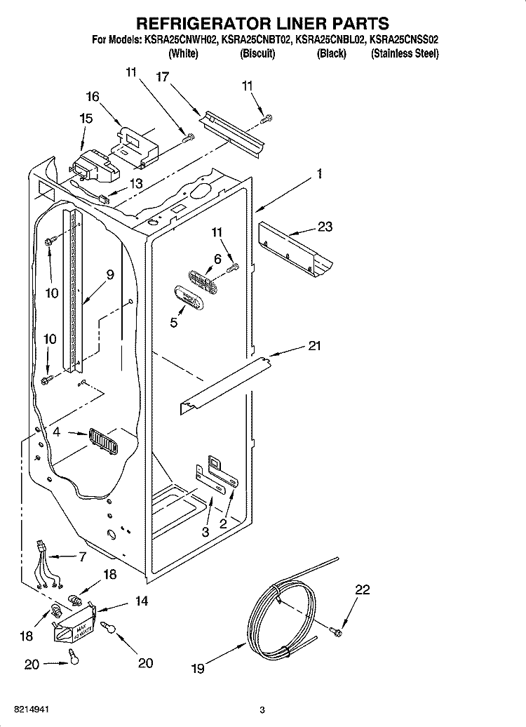 REFRIGERATOR LINER PARTS Diagram and Parts List for KSRA25CNBL02  KitchenAid Refrigerator