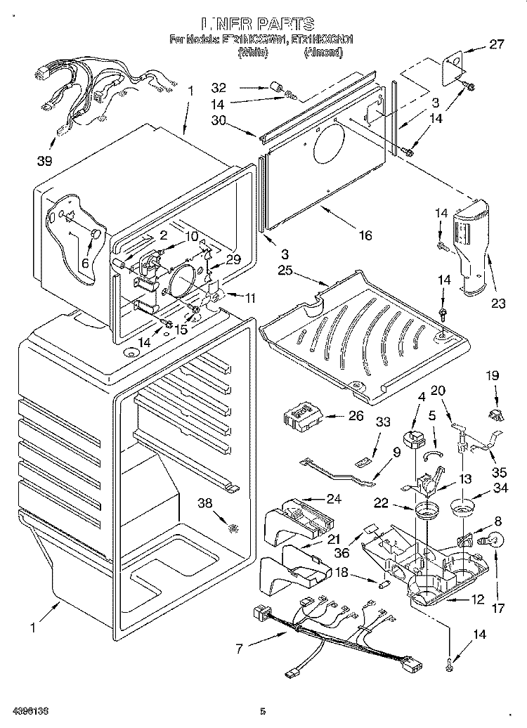 LINER Diagram and Parts List for ET21NKXGW01  Whirlpool Refrigerator