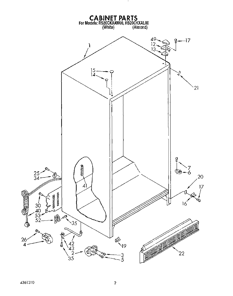 CABINET Diagram and Parts List for RS20CKXAW00  Roper Refrigerator