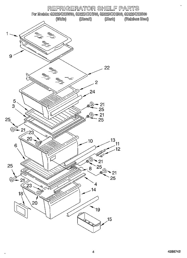 REFRIGERATOR SHELF Diagram and Parts List for GD22DCXHT00  Whirlpool Refrigerator