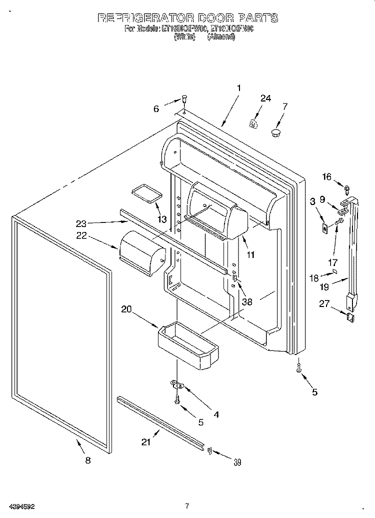 REFRIGERATOR DOOR Diagram and Parts List for ET19DKXFN00  Whirlpool Refrigerator