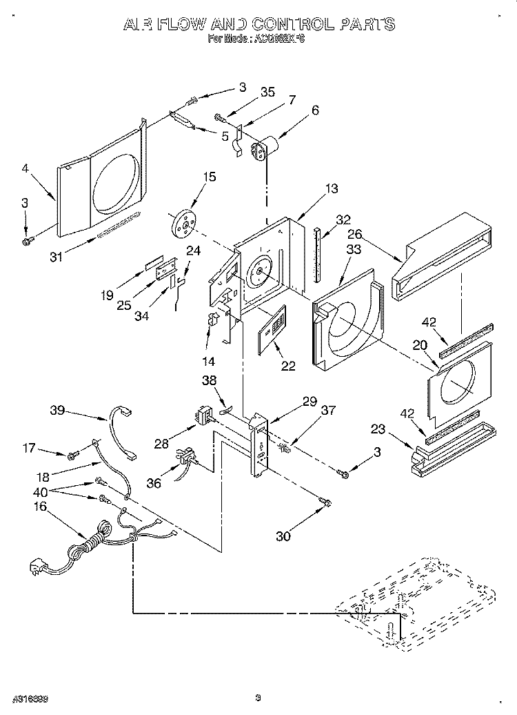AIRFLOW & CONTROL Diagram and Parts List for ACQ062XF0  Whirlpool Air Conditioner