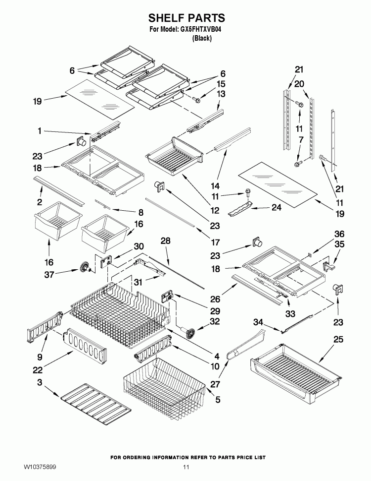 SHELF PARTS Diagram and Parts List for GX5FHTXVB04  Whirlpool Refrigerator