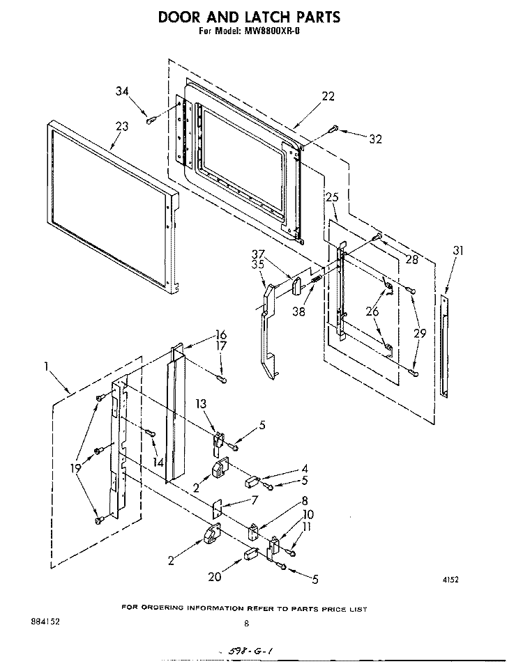 DOOR AND LATCH Diagram and Parts List for MW8800XR0  Whirlpool Microwave