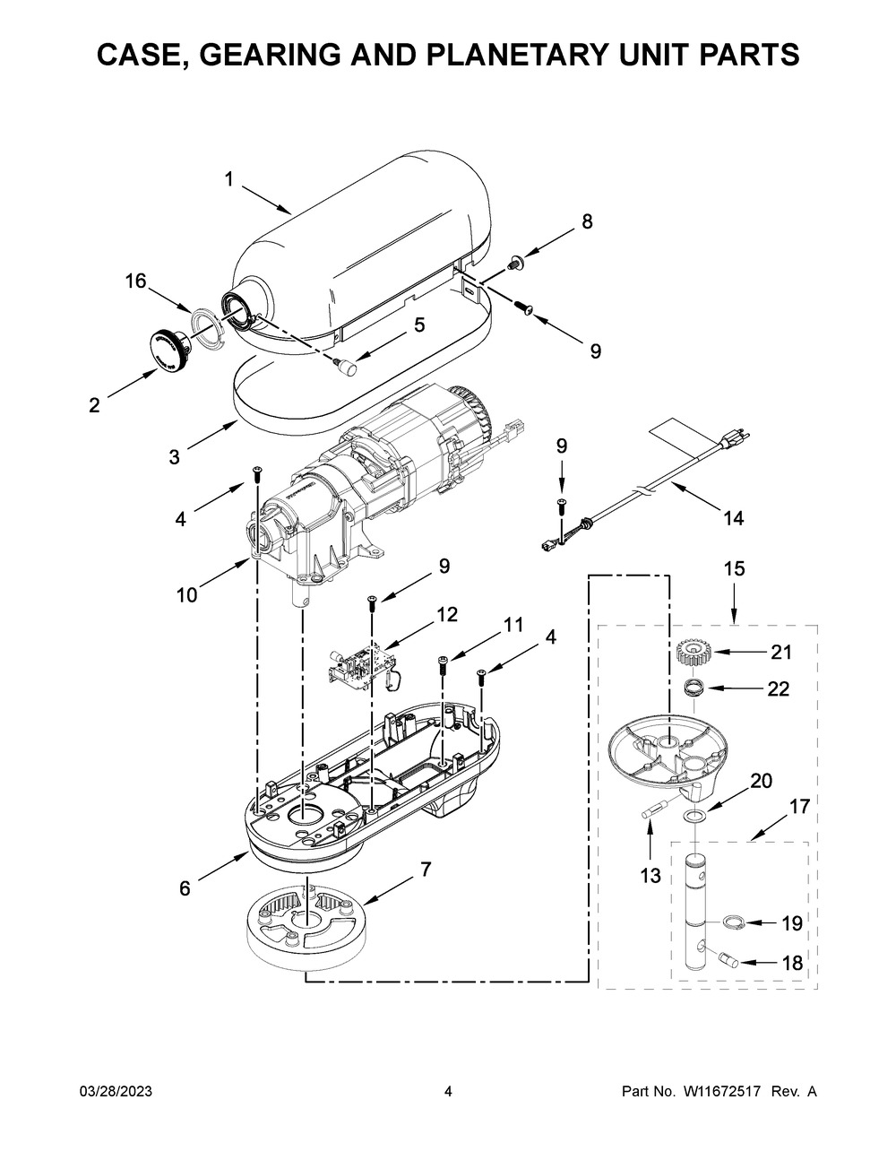 Case, Gearing And Planetary Unit Parts Diagram and Parts List for KSM55SXTXIC0  KitchenAid Mixer