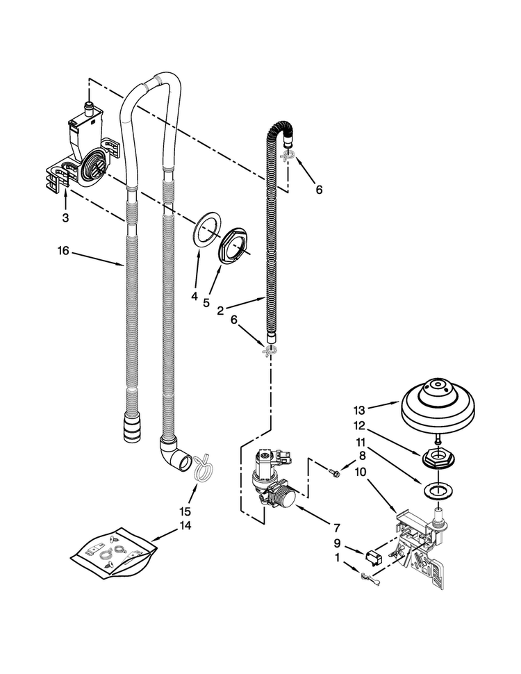 Fill, Drain And Overfill Parts Diagram and Parts List for KDFE304DBL2  KitchenAid Dishwasher