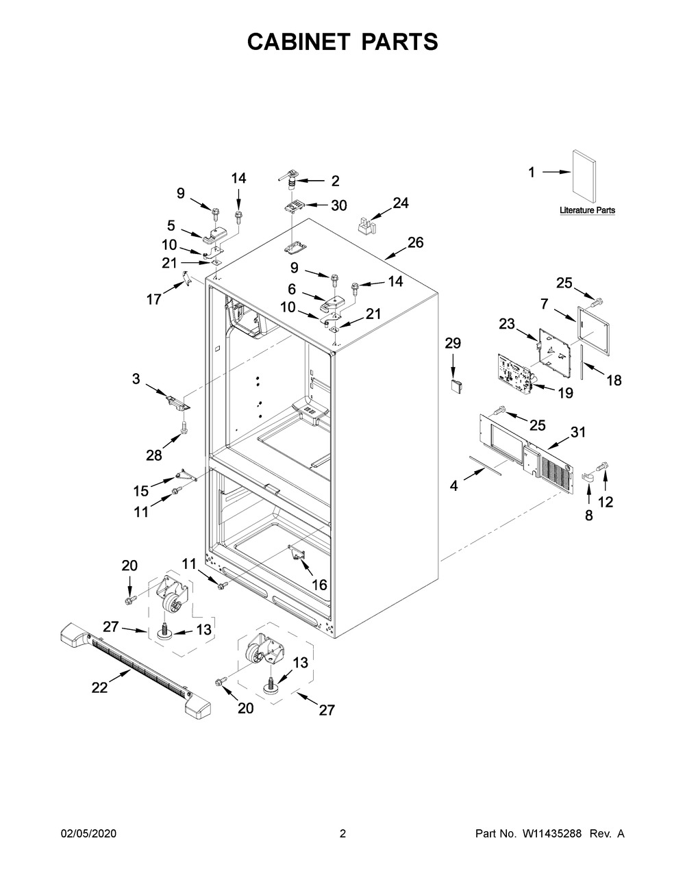 Cabinet Parts Diagram and Parts List for WRF555SDHV03  Whirlpool Refrigerator