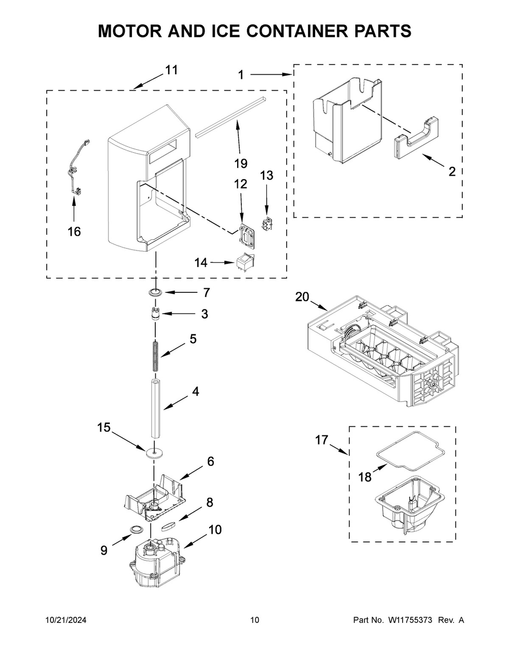 06 - Motor And Ice Container Parts Diagram and Parts List for WRS555SIHZ09  Whirlpool Refrigerator