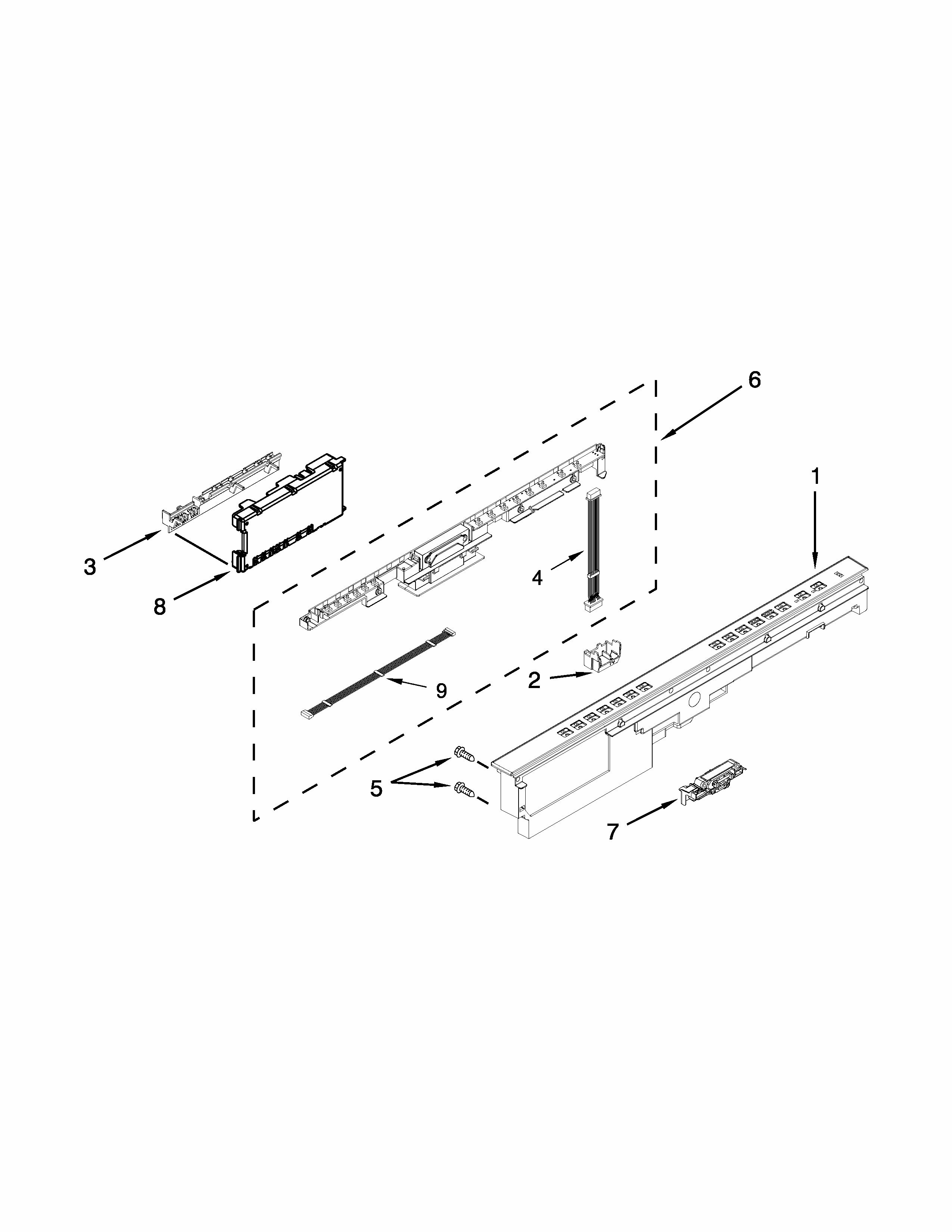 Control Panel And Latch Parts Diagram and Parts List for 66513272K117  Kenmore Dishwasher