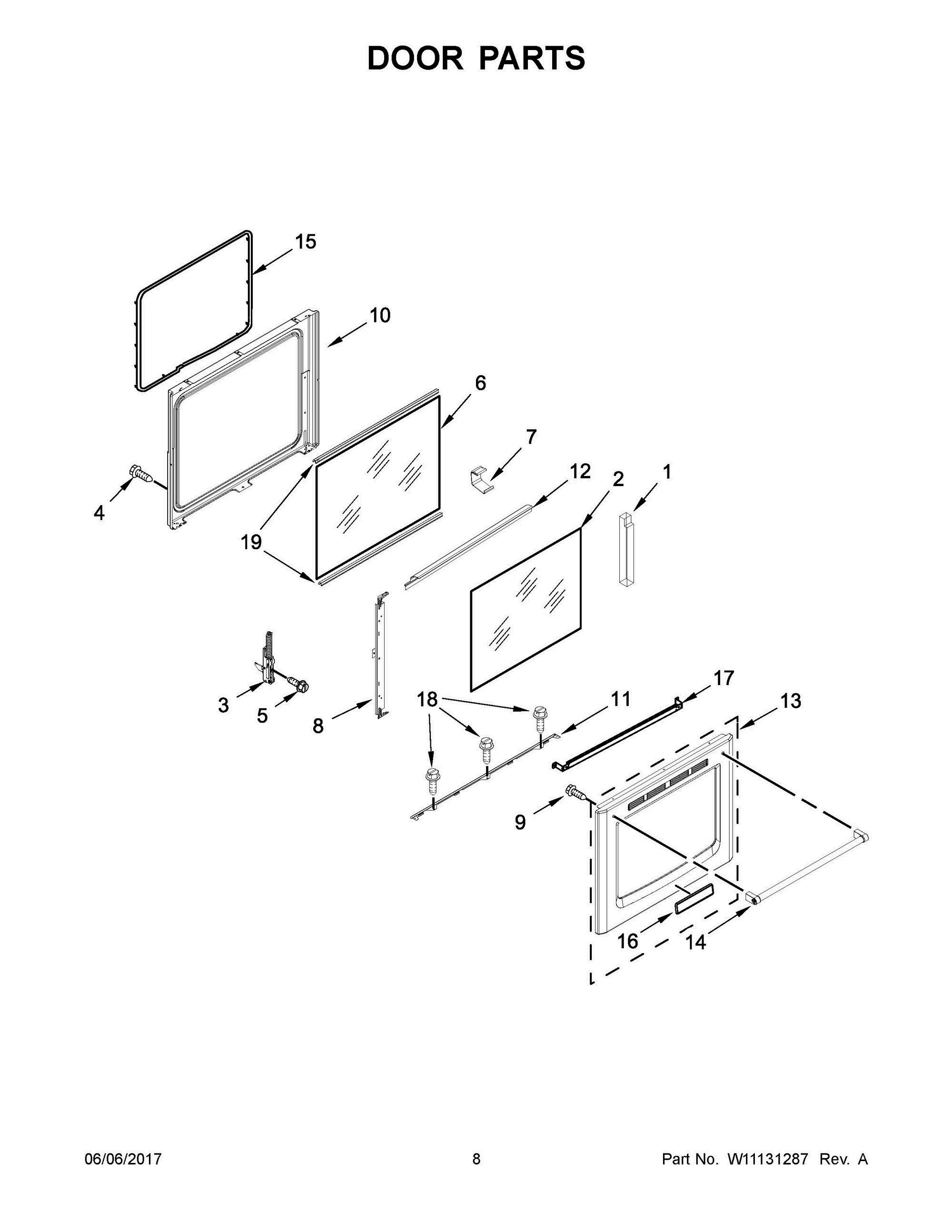 05 - DOOR PARTS Diagram and Parts List for KFEG500EBS2  Whirlpool Range