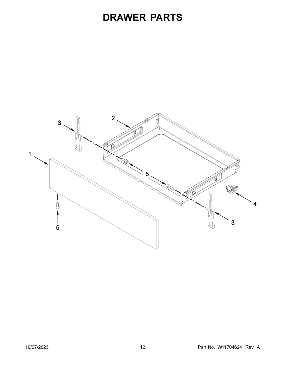 Drawer Parts Diagram and Parts List for WFG515S0MS1  Whirlpool Range