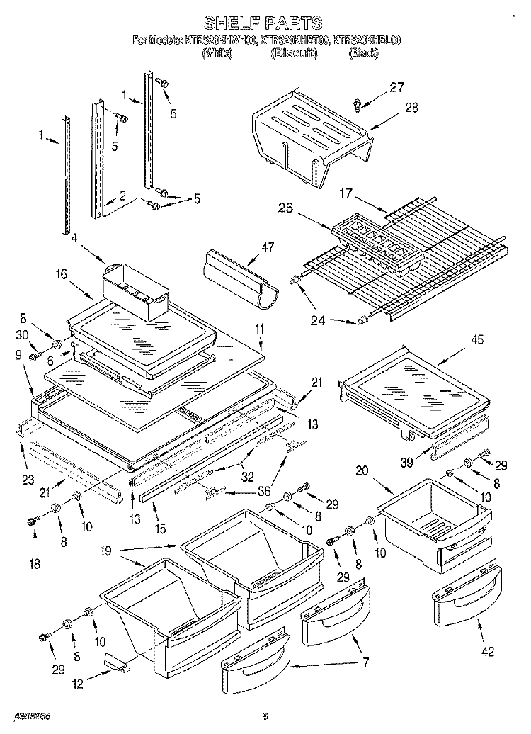 SHELF Diagram and Parts List for KTRS20KHBL00  KitchenAid Refrigerator