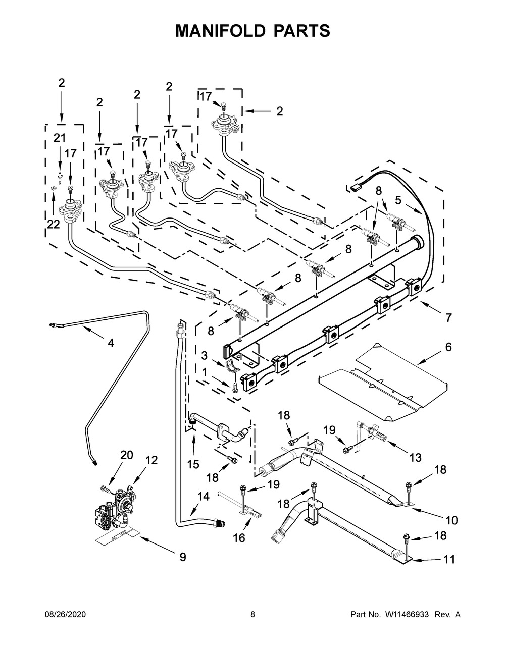 Manifold Parts Diagram and Parts List for KFGG500EBS3  Whirlpool Range