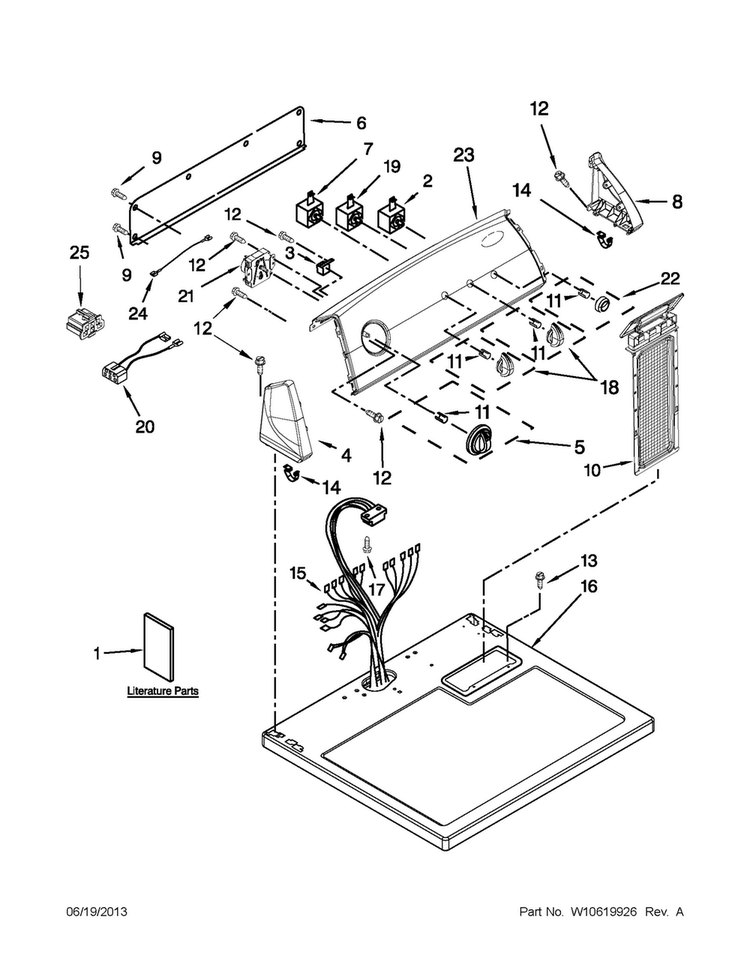 Top And Console Parts Diagram and Parts List for 4GWGD4900YQ3  Whirlpool Dryer