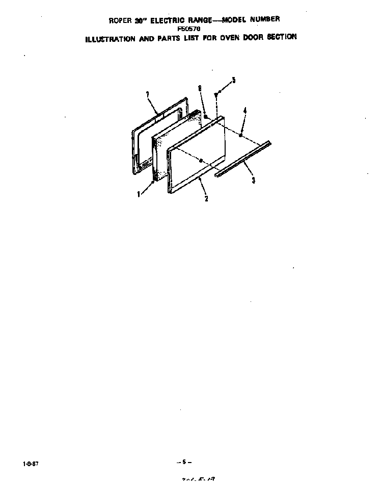 Oven Door Diagram and Parts List for F5057*0  Roper Range