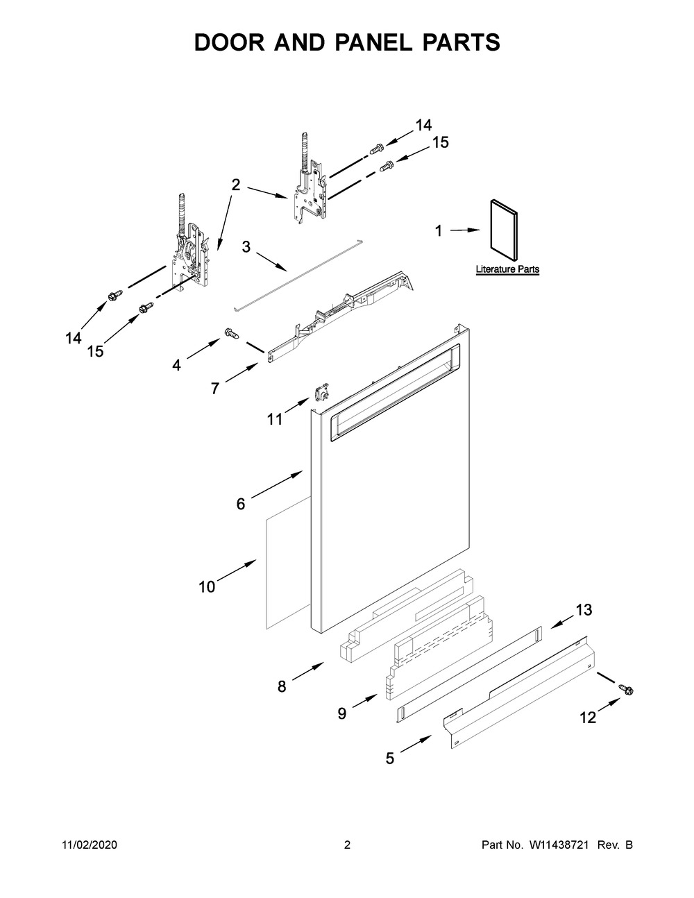 Door And Panel Parts Diagram and Parts List for KDPM604KBS0  Whirlpool Dishwasher