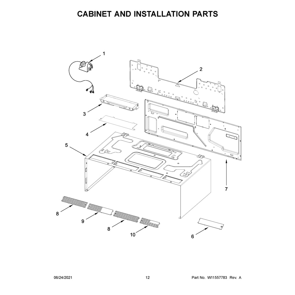 Cabinet And Installation Parts Diagram and Parts List for WML55011HW07  Whirlpool Microwave