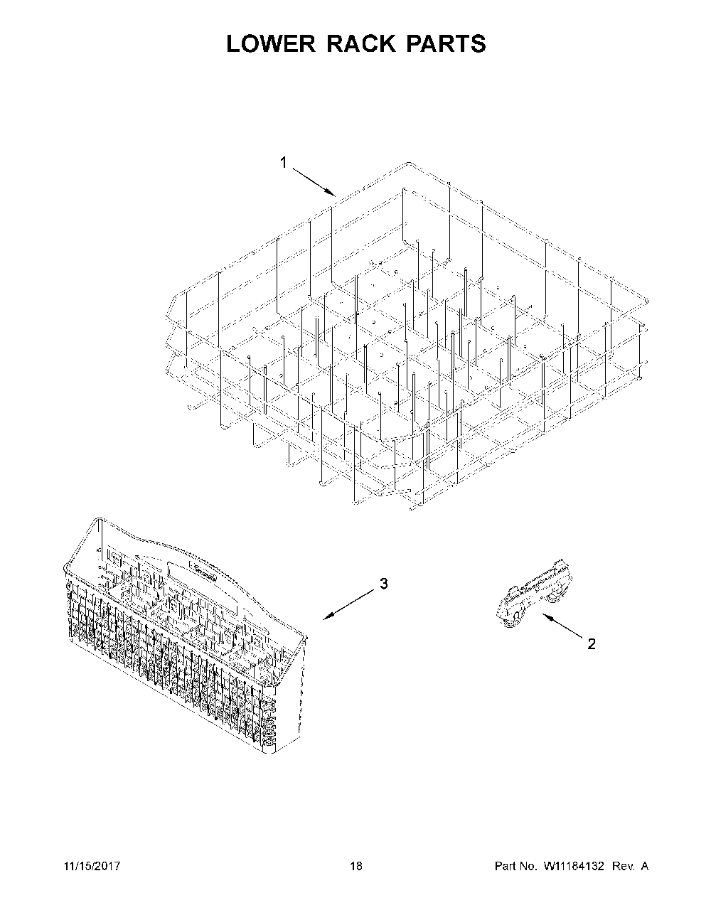 Lower rack parts Diagram and Parts List for 66514545N711  Kenmore Dishwasher