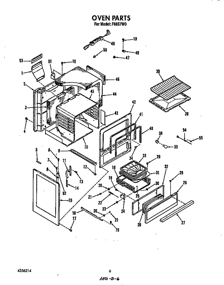 Oven Diagram and Parts List for F6857*0  Roper Range